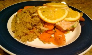Salmon Veggie bake served with cous-cous