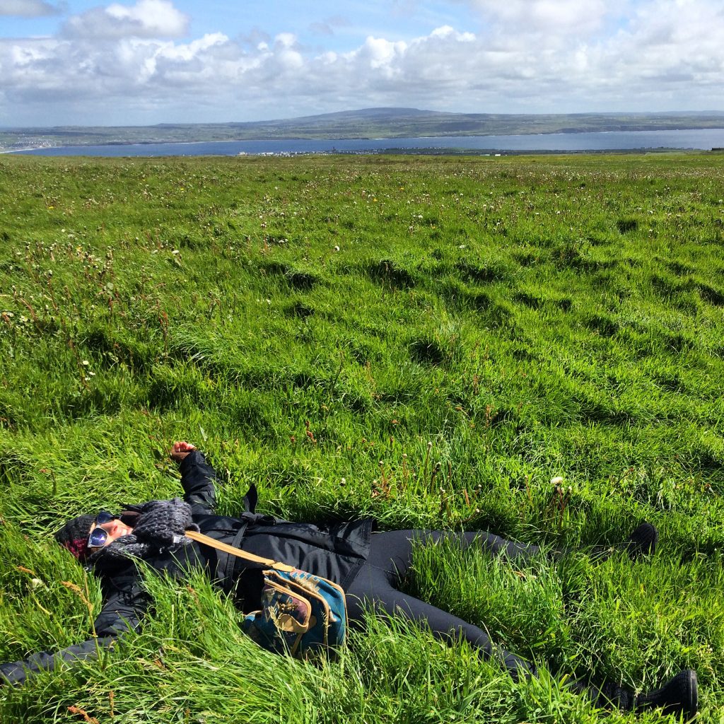 <font size="5"> Laying in the greenest, softest grass in the world at the top of the Cliffs of Moher in County Clare, Ireland.</font>