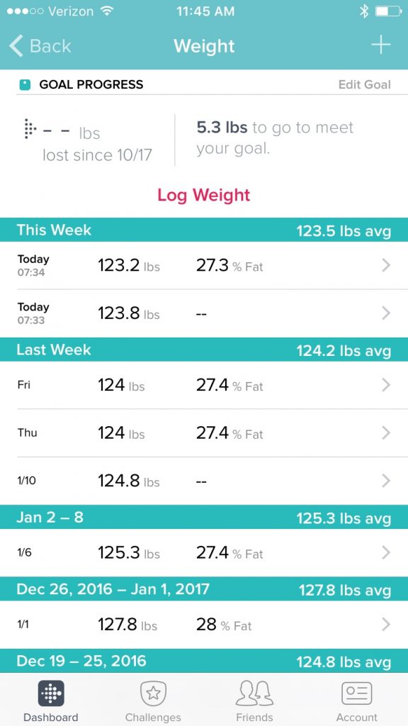 my weight on the fitbit aria