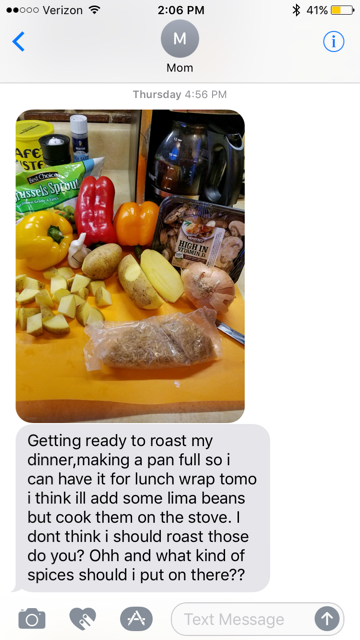 moms text about being vegan