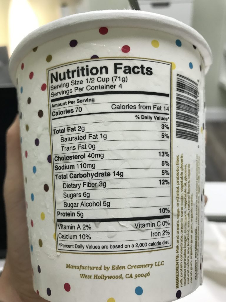 nutrition facts halo top
